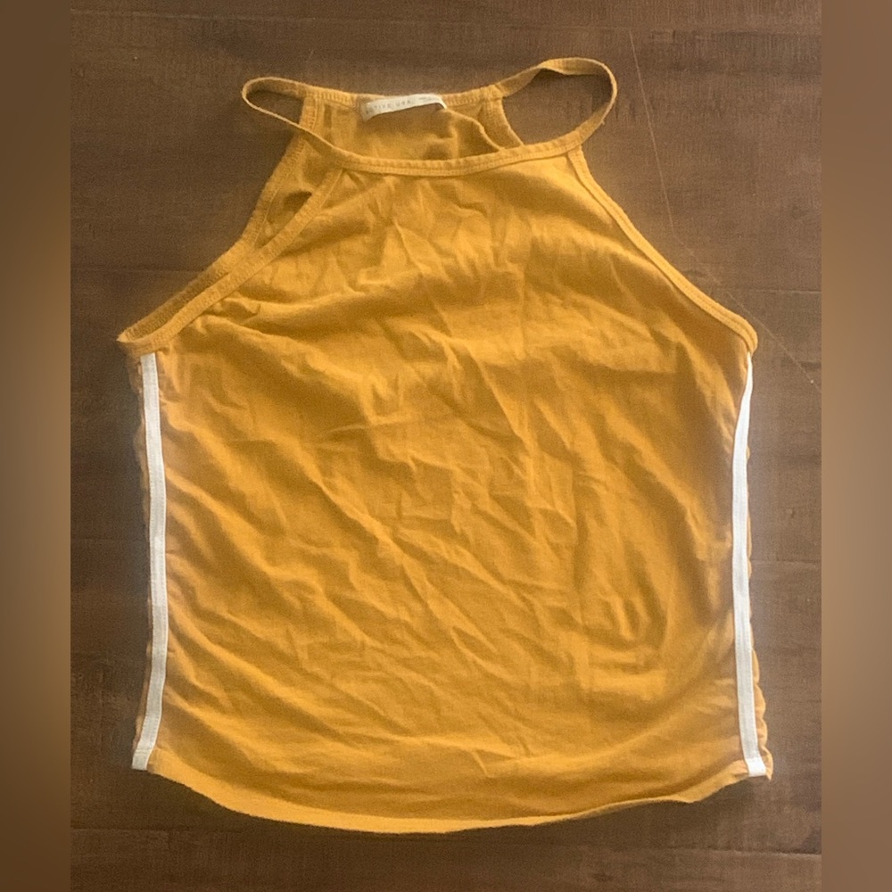 Active USA yellow halter crop top with white stripes